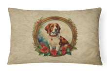 Load image into Gallery viewer, Brittany Spaniel Christmas Flowers Throw Pillow