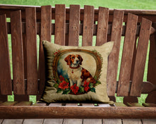Load image into Gallery viewer, Brittany Spaniel Christmas Flowers Throw Pillow - 14x14 Decorative Pillow – Art for Your Home &amp; Patio