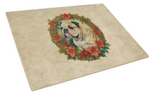 Load image into Gallery viewer, English Bulldog Christmas Flowers Glass Cutting Boards – Durable, Decorative Kitchen Art