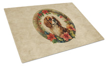 Load image into Gallery viewer, Cavalier Spaniel Christmas Flowers Glass Cutting Boards – Durable, Decorative Kitchen Art