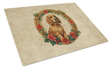 Load image into Gallery viewer, Cocker Spaniel Christmas Flowers Glass Cutting Boards – Durable, Decorative Kitchen Art