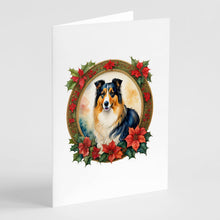 Load image into Gallery viewer, Collie Christmas Flowers Greeting Cards - Blank Note Cards – 8-Pack of Artist-Designed Cards with Envelopes