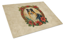 Load image into Gallery viewer, Collie Christmas Flowers Glass Cutting Boards – Durable, Decorative Kitchen Art