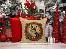 Load image into Gallery viewer, Corgi Christmas Flowers Throw Pillow