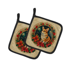 Load image into Gallery viewer, Corgi Christmas Flowers Pot Holders - Set of 2 Decorative Kitchen Helpers | Made in the USA