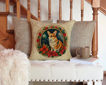 Load image into Gallery viewer, Corgi Christmas Flowers Throw Pillow - 14x14 Decorative Pillow – Art for Your Home &amp; Patio