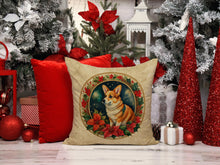 Load image into Gallery viewer, Corgi Christmas Flowers Throw Pillow
