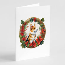 Load image into Gallery viewer, Corgi Christmas Flowers Greeting Cards - Blank Note Cards – 8-Pack of Artist-Designed Cards with Envelopes