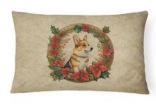 Load image into Gallery viewer, Corgi Christmas Flowers Throw Pillow