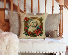Load image into Gallery viewer, Coton De Tulear Christmas Flowers Throw Pillow - 14x14 Decorative Pillow – Art for Your Home &amp; Patio