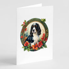 Load image into Gallery viewer, English Springer Spaniel Christmas Flowers Greeting Cards - Blank Note Cards – 8-Pack of Artist-Designed Cards with Envelopes