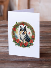 Load image into Gallery viewer, Finnish Lapphund Christmas Flowers Greeting Cards - Blank Note Cards – 8-Pack of Artist-Designed Cards with Envelopes