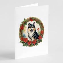 Load image into Gallery viewer, Finnish Lapphund Christmas Flowers Greeting Cards - Blank Note Cards – 8-Pack of Artist-Designed Cards with Envelopes