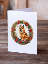 Load image into Gallery viewer, Finnish Spitz Christmas Flowers Greeting Cards - Blank Note Cards – 8-Pack of Artist-Designed Cards with Envelopes