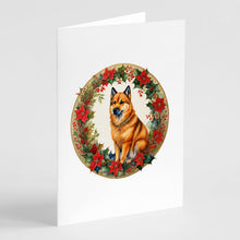Load image into Gallery viewer, Finnish Spitz Christmas Flowers Greeting Cards - Blank Note Cards – 8-Pack of Artist-Designed Cards with Envelopes