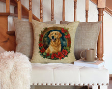 Load image into Gallery viewer, Golden Retriever Christmas Flowers Throw Pillow - 14x14 Decorative Pillow – Art for Your Home &amp; Patio