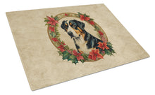 Load image into Gallery viewer, Greater Swiss Mountain Dog Christmas Flowers Glass Cutting Boards – Durable, Decorative Kitchen Art