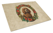 Load image into Gallery viewer, Irish Water Spaniel Christmas Flowers Glass Cutting Boards – Durable, Decorative Kitchen Art