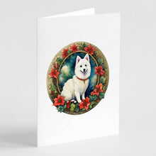Load image into Gallery viewer, Japanese Spitz Christmas Flowers Greeting Cards - Blank Note Cards – 8-Pack of Artist-Designed Cards with Envelopes