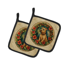 Load image into Gallery viewer, Lakeland Terrier Christmas Flowers Pot Holders - Set of 2 Decorative Kitchen Helpers | Made in the USA