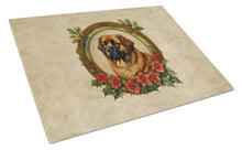 Load image into Gallery viewer, Leonberger Christmas Flowers Glass Cutting Boards – Durable, Decorative Kitchen Art