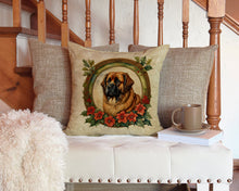 Load image into Gallery viewer, Leonberger Christmas Flowers Throw Pillow - 14x14 Decorative Pillow – Art for Your Home &amp; Patio