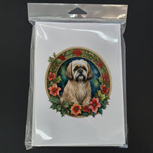 Load image into Gallery viewer, Lhasa Apso Christmas Flowers Greeting Cards - Blank Note Cards – 8-Pack of Artist-Designed Cards with Envelopes