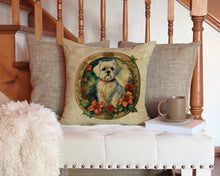 Load image into Gallery viewer, Maltese Christmas Flowers Throw Pillow - 14x14 Decorative Pillow – Art for Your Home &amp; Patio