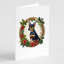Load image into Gallery viewer, Miniature Pinscher Christmas Flowers Greeting Cards - Blank Note Cards – 8-Pack of Artist-Designed Cards with Envelopes