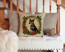 Load image into Gallery viewer, Miniature Pinscher Christmas Flowers Throw Pillow - 14x14 Decorative Pillow – Art for Your Home &amp; Patio
