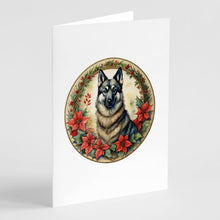 Load image into Gallery viewer, Norwegian Elkhound Christmas Flowers Greeting Cards - Blank Note Cards – 8-Pack of Artist-Designed Cards with Envelopes