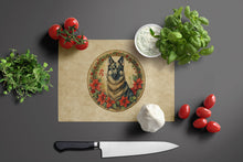 Load image into Gallery viewer, Norwegian Elkhound Christmas Flowers Glass Cutting Boards – Durable, Decorative Kitchen Art