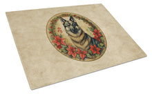 Load image into Gallery viewer, Norwegian Elkhound Christmas Flowers Glass Cutting Boards – Durable, Decorative Kitchen Art