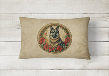 Load image into Gallery viewer, Norwegian Elkhound Christmas Flowers Throw Pillow