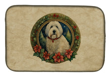 Load image into Gallery viewer, Old English Sheepdog Christmas Flowers Dish Drying Mat