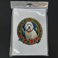 Load image into Gallery viewer, Old English Sheepdog Christmas Flowers Greeting Cards - Blank Note Cards – 8-Pack of Artist-Designed Cards with Envelopes