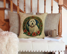 Load image into Gallery viewer, Old English Sheepdog Christmas Flowers Throw Pillow - 14x14 Decorative Pillow – Art for Your Home &amp; Patio