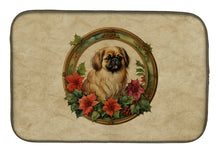 Load image into Gallery viewer, Pekingese Christmas Flowers Dish Drying Mat