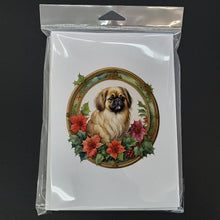 Load image into Gallery viewer, Pekingese Christmas Flowers Greeting Cards - Blank Note Cards – 8-Pack of Artist-Designed Cards with Envelopes