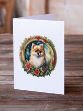 Load image into Gallery viewer, Pomeranian Christmas Flowers Greeting Cards - Blank Note Cards – 8-Pack of Artist-Designed Cards with Envelopes