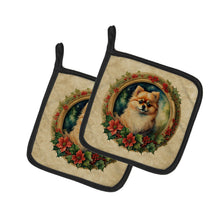 Load image into Gallery viewer, Pomeranian Christmas Flowers Pot Holders - Set of 2 Decorative Kitchen Helpers | Made in the USA