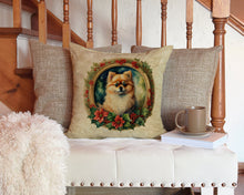 Load image into Gallery viewer, Pomeranian Christmas Flowers Throw Pillow - 14x14 Decorative Pillow – Art for Your Home &amp; Patio