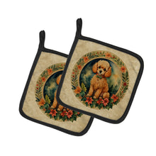Load image into Gallery viewer, Poodle Christmas Flowers Pot Holders - Set of 2 Decorative Kitchen Helpers | Made in the USA