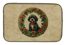 Load image into Gallery viewer, Portuguese Water Dog Christmas Flowers Dish Drying Mat