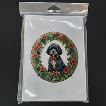 Load image into Gallery viewer, Portuguese Water Dog Christmas Flowers Greeting Cards - Blank Note Cards – 8-Pack of Artist-Designed Cards with Envelopes
