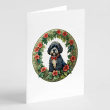 Load image into Gallery viewer, Portuguese Water Dog Christmas Flowers Greeting Cards - Blank Note Cards – 8-Pack of Artist-Designed Cards with Envelopes