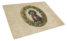 Load image into Gallery viewer, Portuguese Water Dog Christmas Flowers Glass Cutting Boards – Durable, Decorative Kitchen Art
