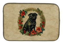 Load image into Gallery viewer, Pug Christmas Flowers Dish Drying Mat