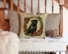 Load image into Gallery viewer, Pug Christmas Flowers Throw Pillow - 14x14 Decorative Pillow – Art for Your Home &amp; Patio