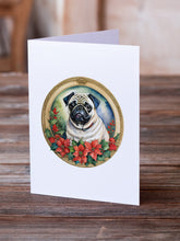 Load image into Gallery viewer, Pug Christmas Flowers Greeting Cards - Blank Note Cards – 8-Pack of Artist-Designed Cards with Envelopes